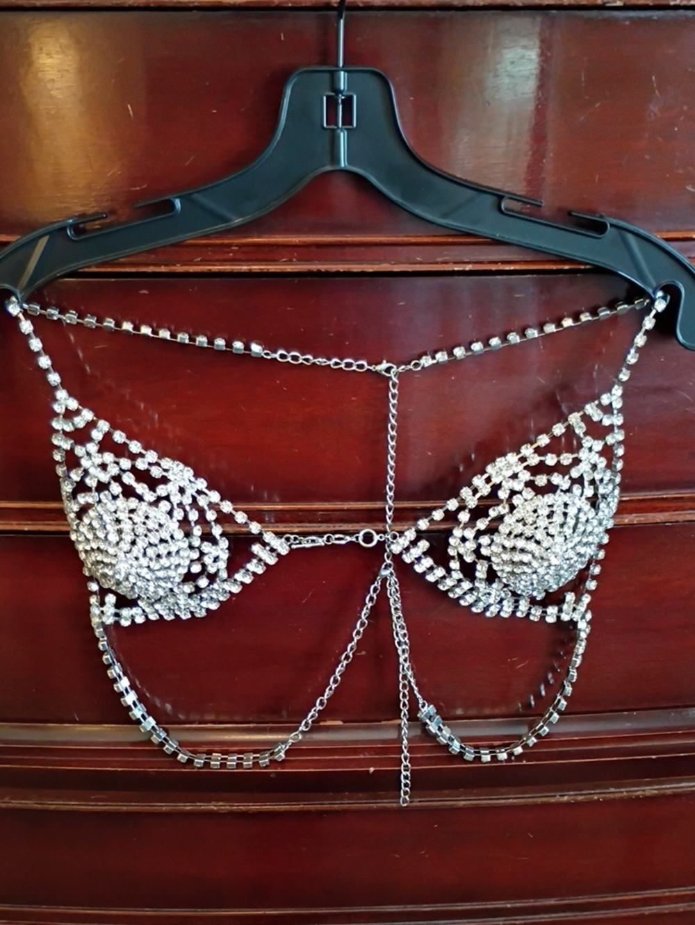 Rhinestone Crystal Chain Bra - Silver Sparkle